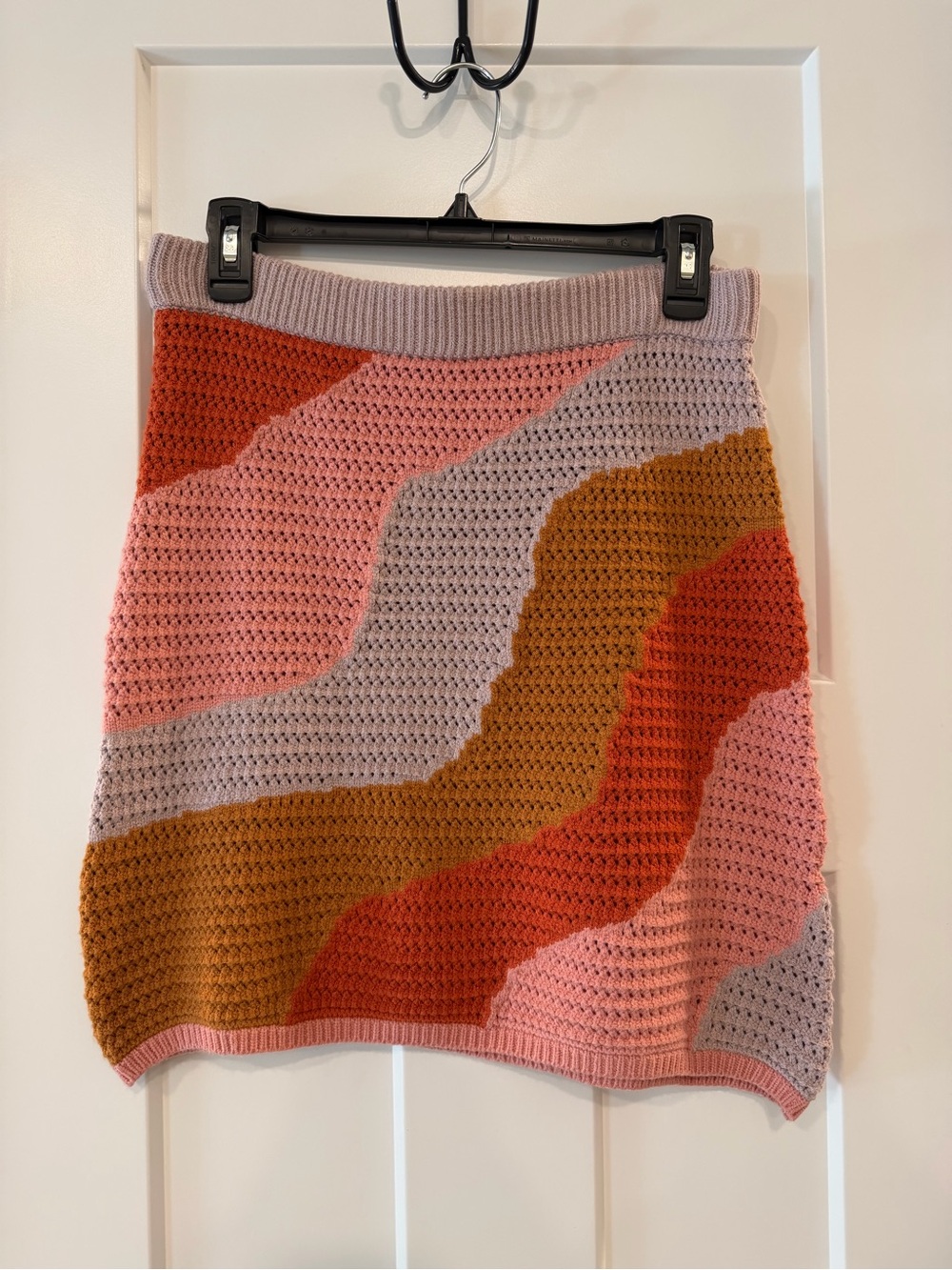 THML Wave-Striped Knit Mini Skirt in Pink, Rust & Mustard Women’s Size Small